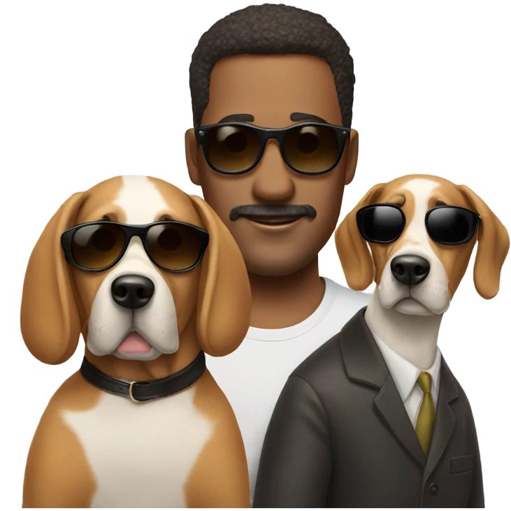 2 dogs wearing sunglasses with a man emoji