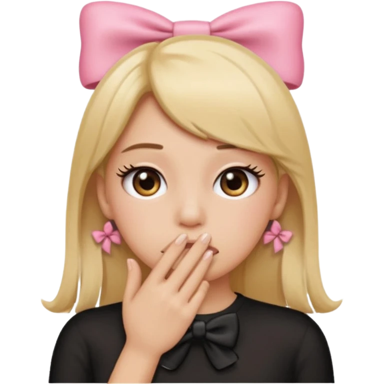 Hayır sırta emoji olsun eli ağzında olsun gözlerinde kirpik olsun kafasının yanında da kurdele olsun emoji