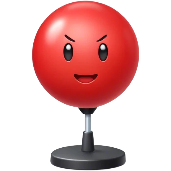 A minimalistic, cartoon-style red punching ball emoji with a glossy texture. It has a slightly rounded top and is mounted on a slim, flexible base, appearing slightly in motion. The design should be expressive and clear as an emoji. The background is fully transparent for easy overlay. emoji