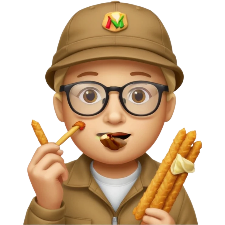 num num eatting hashbrown sticks with a cap and glasses emoji