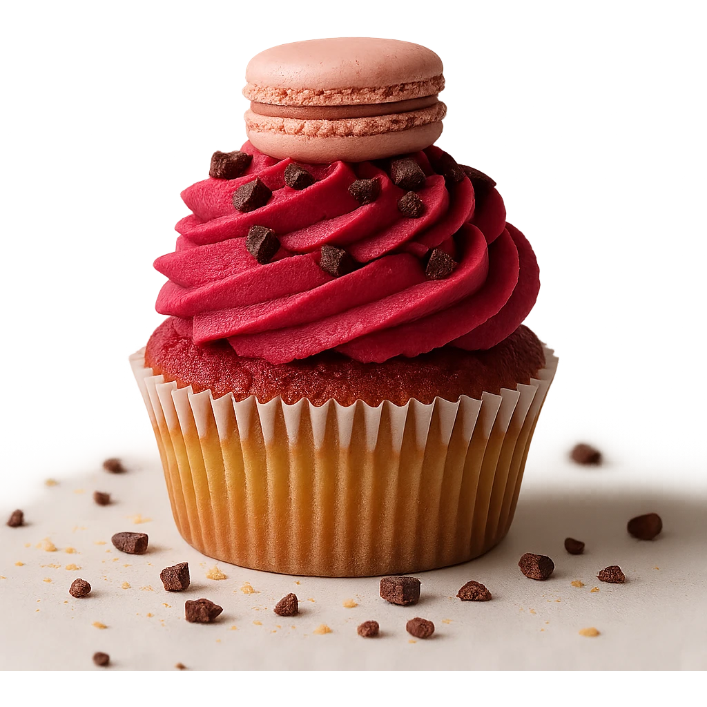 Change the icing to raspberry, keep the realistic cupcake and accessories, photorealistic style, transparent background. emoji