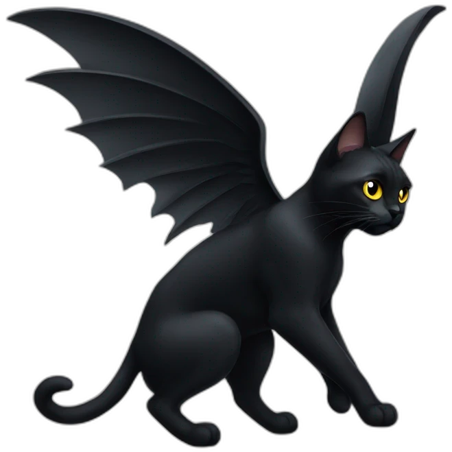 A black cat with rad eyes and wings emoji