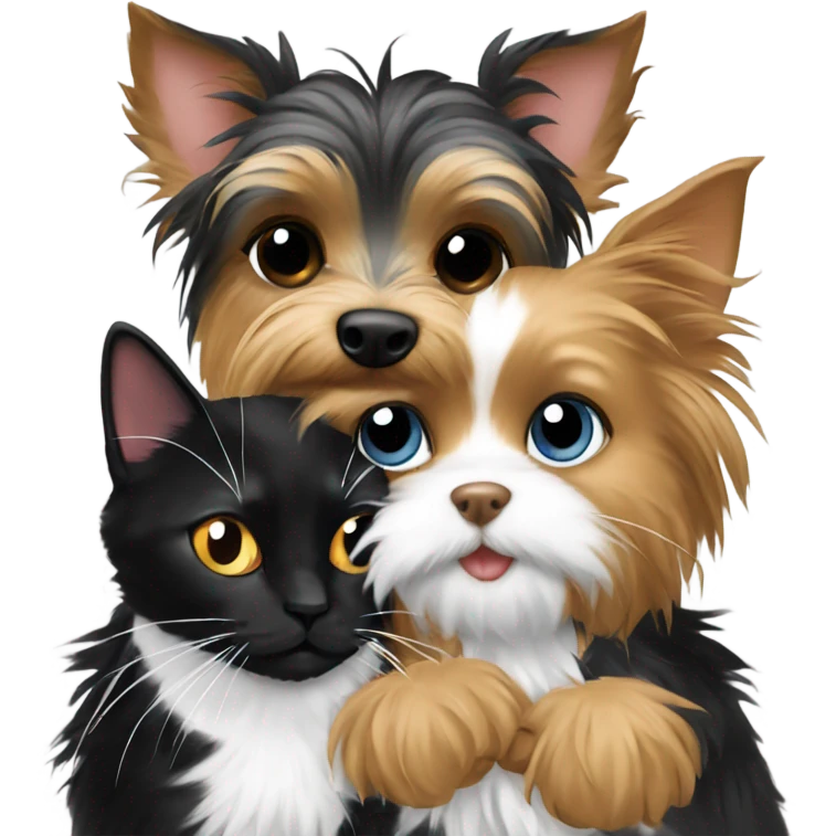 Yorkie hugging a black and white cat  emoji