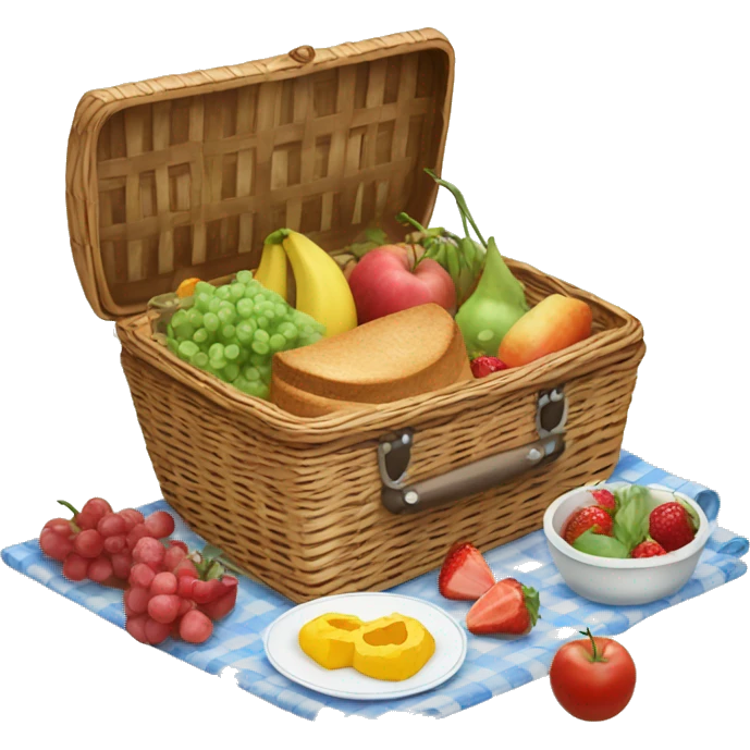  beautiful picnic basket filled with romantic summer foods with a Summer Core  emoji