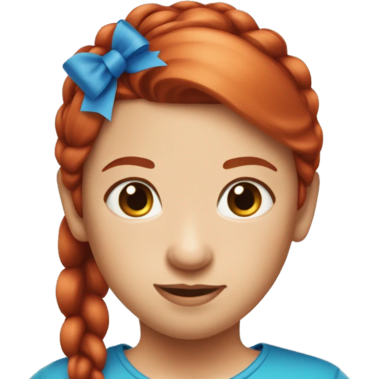 red hair with pigtail and blue bow emoji