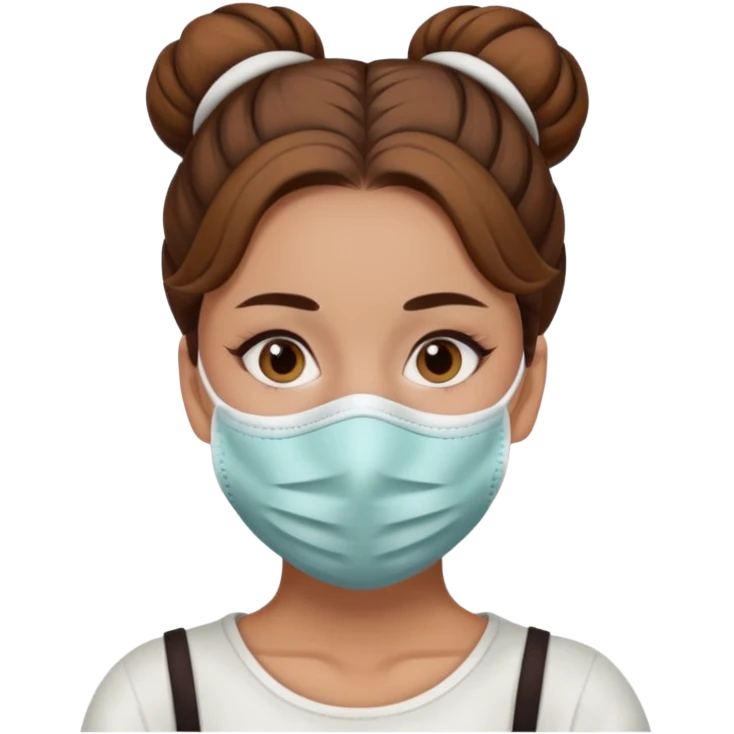 bun haired woman with covid mask emoji