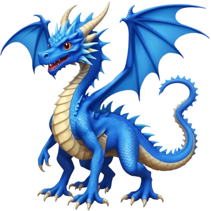 Hydra emoji – full body, blue dragon-like creature, 3 heads, wings, 4 legs, tail, slight side angle
 emoji