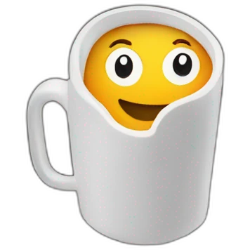 smiling coffee cup with eyes working on a computer emoji