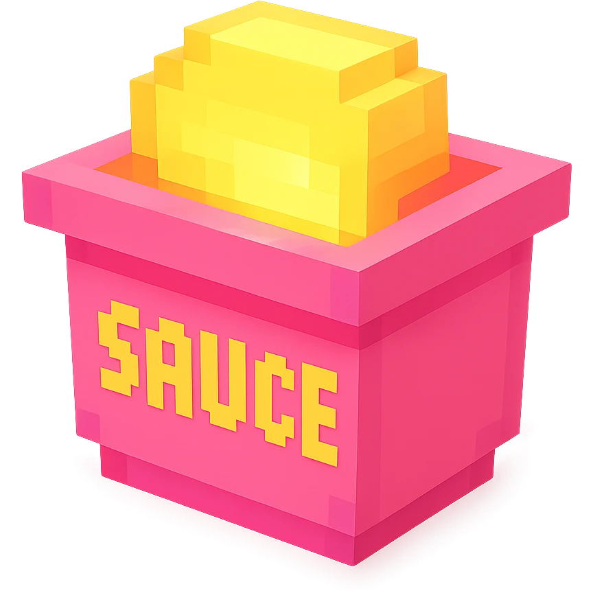 сделай соус из фастфуда розовый светящийся с надписью sauce, no background  emoji