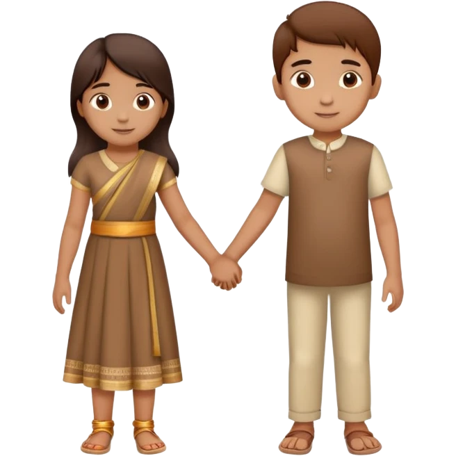 two Indian children (boy and girl) holding hands, boy lighter brown, girl medium brown, both age 5-6, simple background emoji
