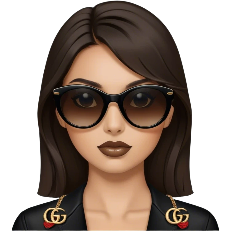Brunette with wears black Gucci sunglasses  emoji