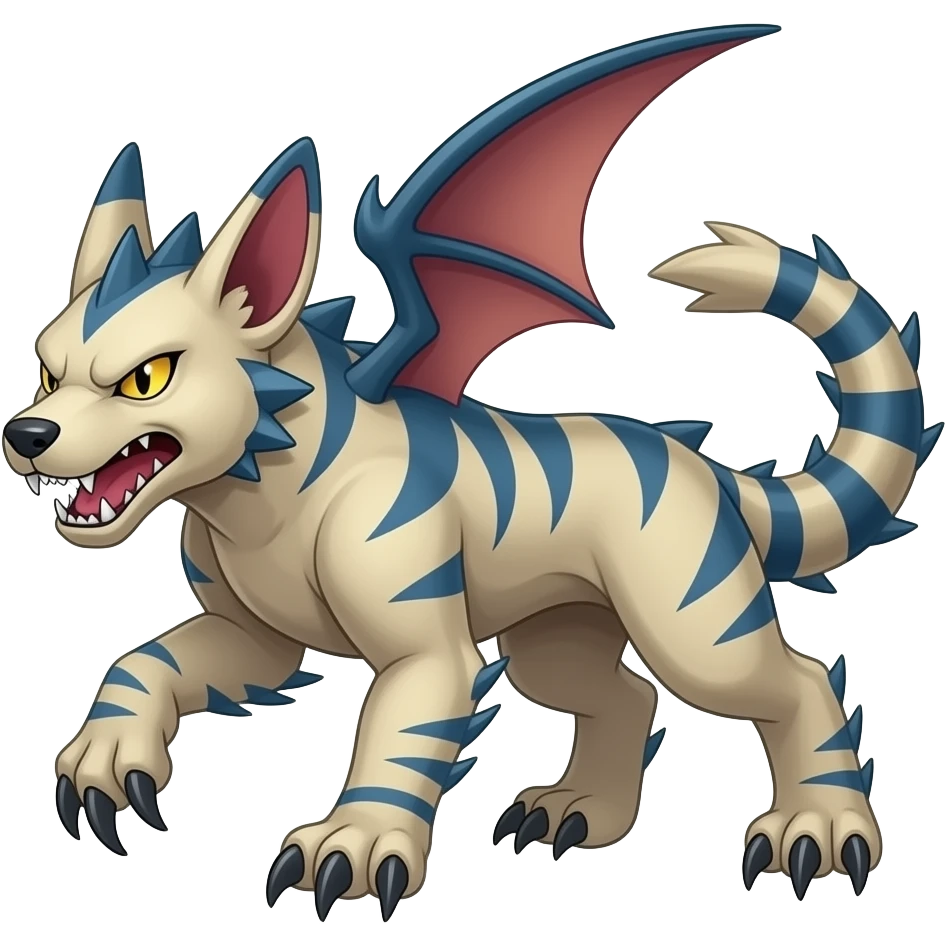 4-legged, clawing, sharp, spiky, cool, badass, angry, edgy Sergal-Sharpedo-Latios-Canine-Garchomp-Nargacuga-Silvally-Vaporeon-fusion-hybrid-creature, full body emoji