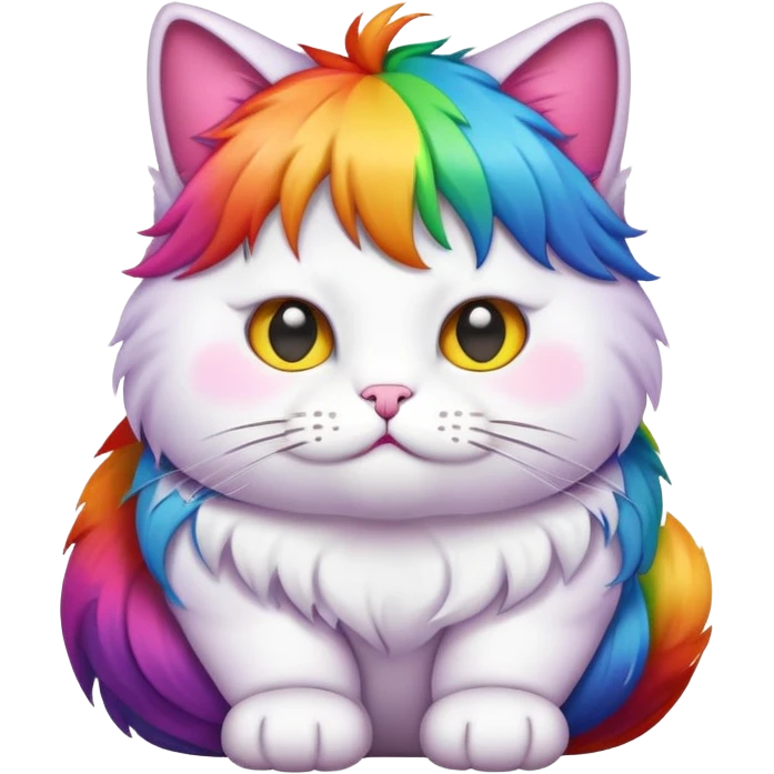 Fat cat with rainbow hair emoji