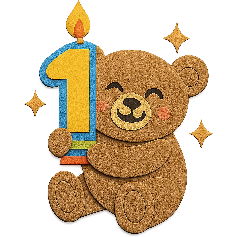 Make the bear have a happy face, smiling happily. Change the candle to a colorful design. Add 3 sparkles around the bear. emoji