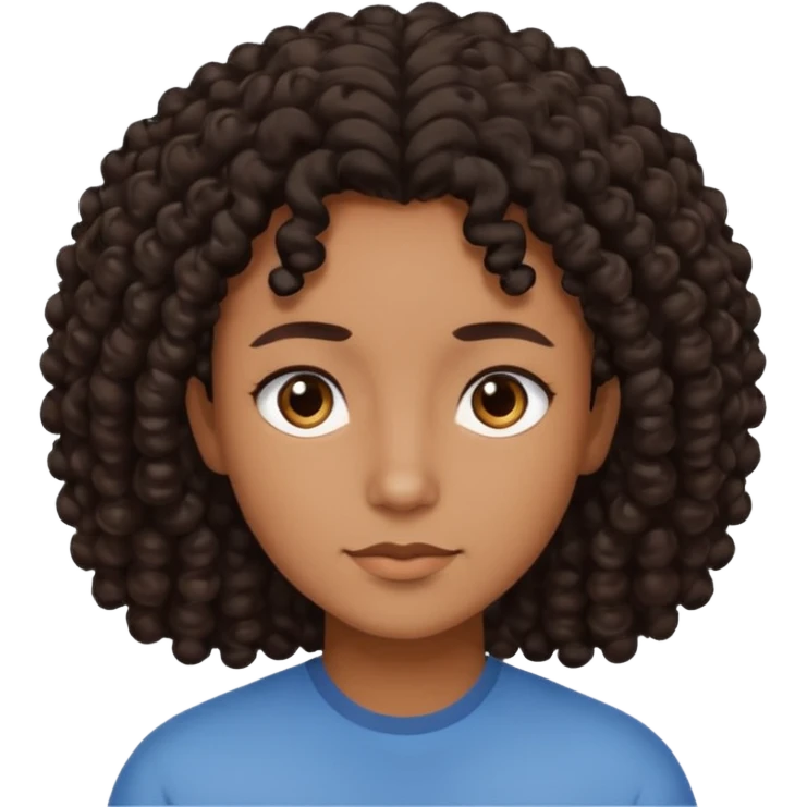 This is a cartoon-style avatar of a person with dark light curly hair, brown skin, and a calm expression emoji