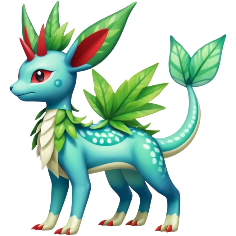 Shiny Colorful Tropical Shaymin-Vaporeon-Sceptile-Flygon-Meloetta-Pokémon-Fakémon-fusion, full body emoji