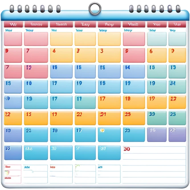 Wall calendar with a month view showing events and appointments emoji