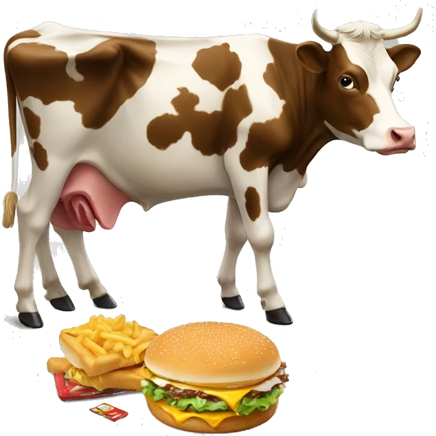 Cow eating McDonald’s on the table emoji