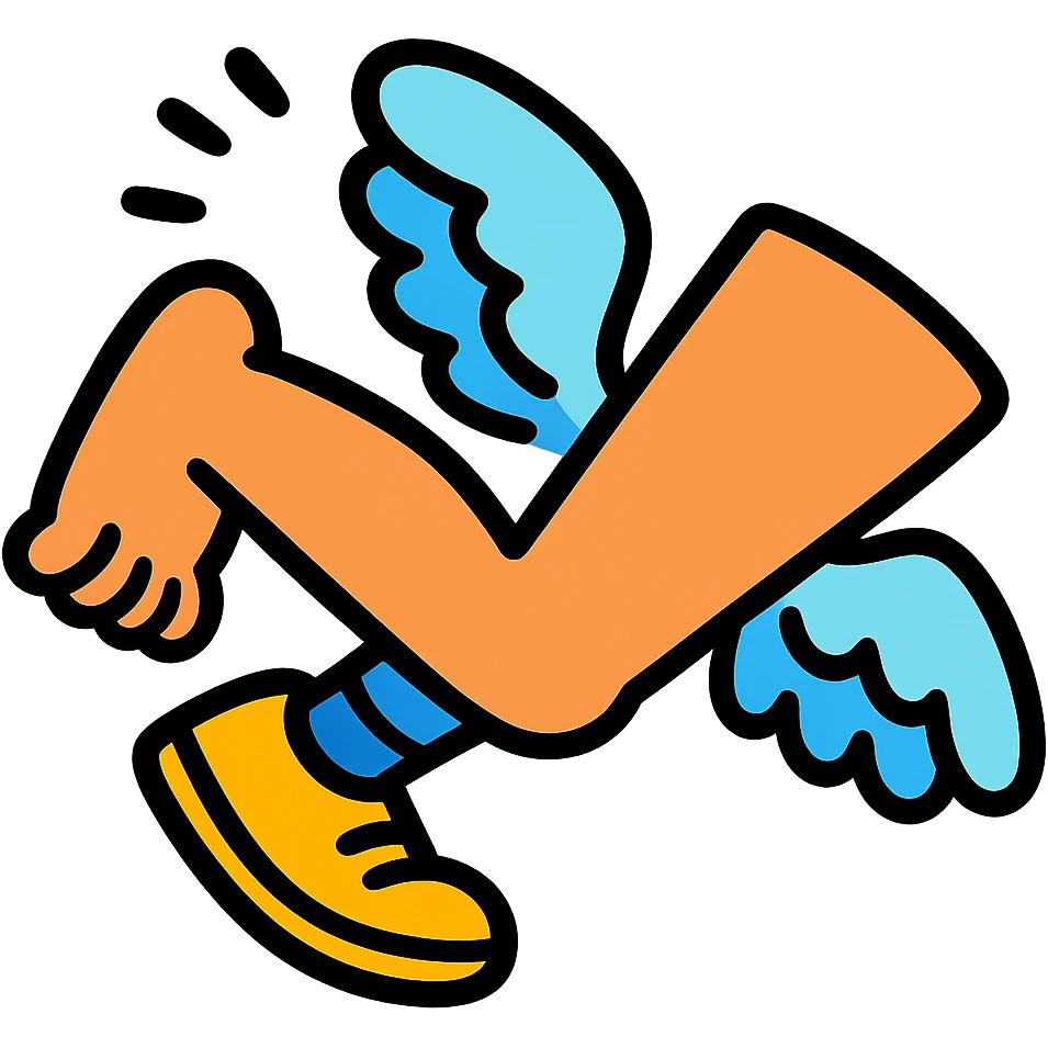a flying leg with wings, cartoonish and fun emoji