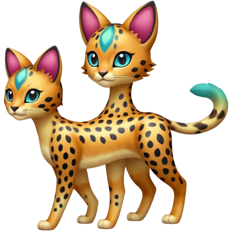Colorful iridescent  exotic esoteric patterned Gradients-colored realistic elegant lanky feminine cute pretty  Liepard-Litten-Meloetta-Sprigatito-Pokémon-fusion-creature (full body) emoji