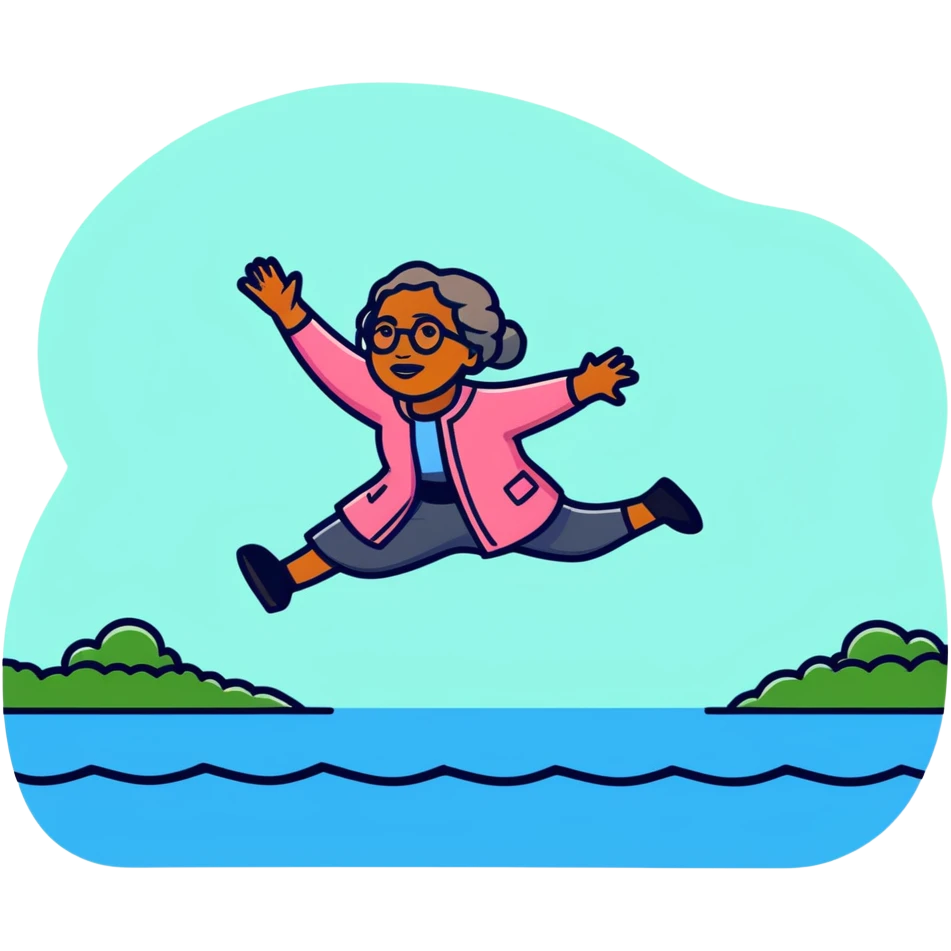 Rosa Parks jumping over a river emoji