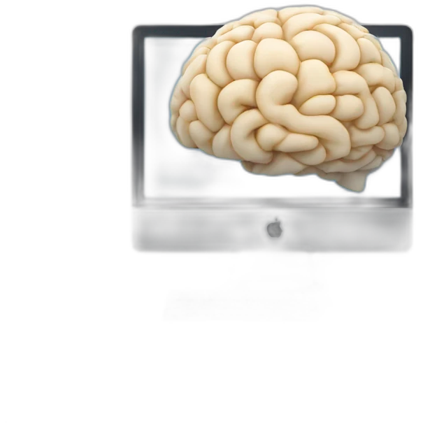 iMac with brain on screen emoji