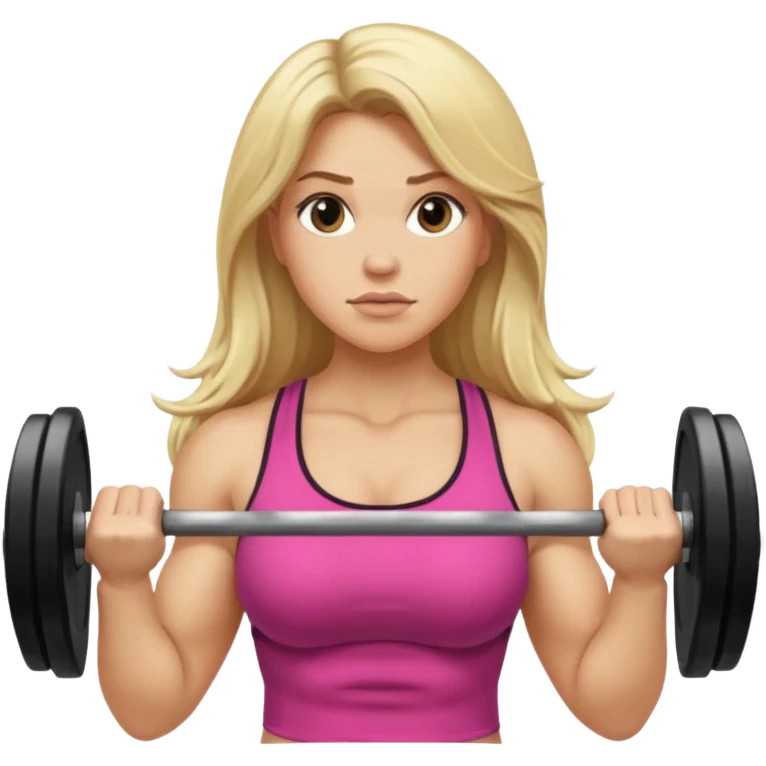 Strong chunky long blonde hair woman lifting weights emoji