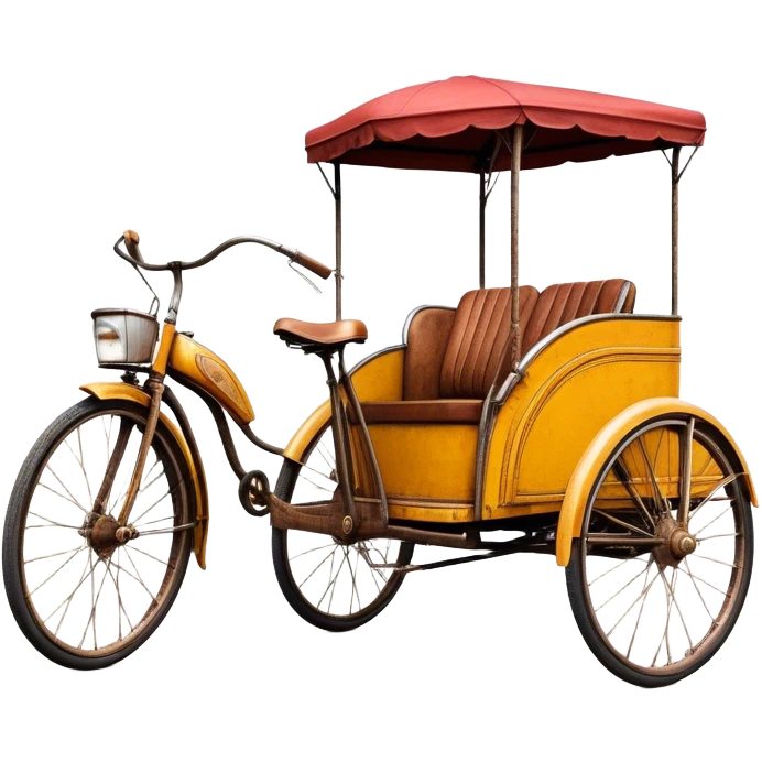 ​Cinematic Realistic Tricycle Rickshaw, depicted as a vintage manually operated vehicle featuring two front wheels and a single rear wheel, rendered with detailed rustic textures, vibrant colors, and dynamic urban lighting that captures its unique design and cultural charm, emoji