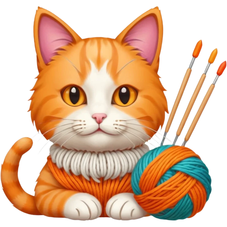 Cat who is knitting with balls of wool and knitting needles  emoji