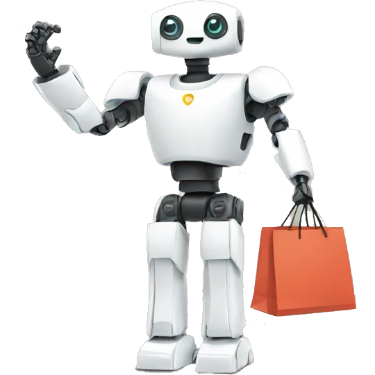 white robot arm with shopping bag emoji