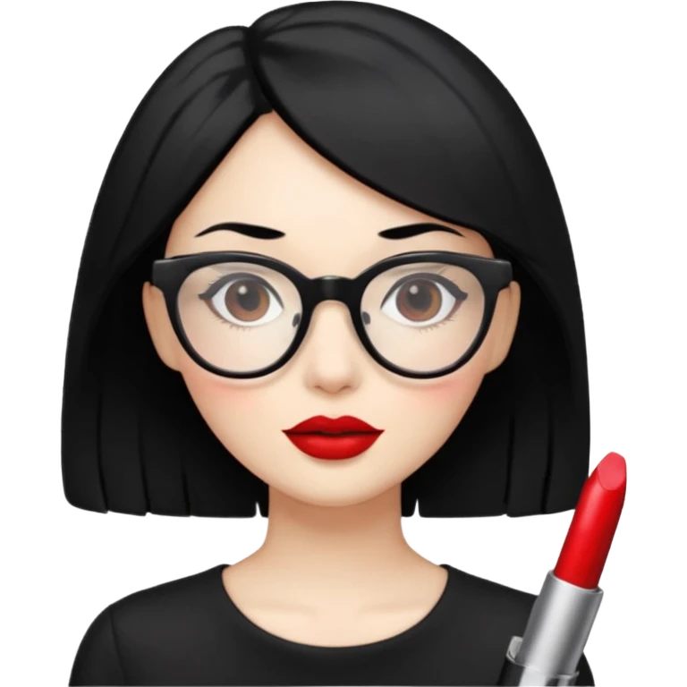 black hair with red lipstick and glasses emoji