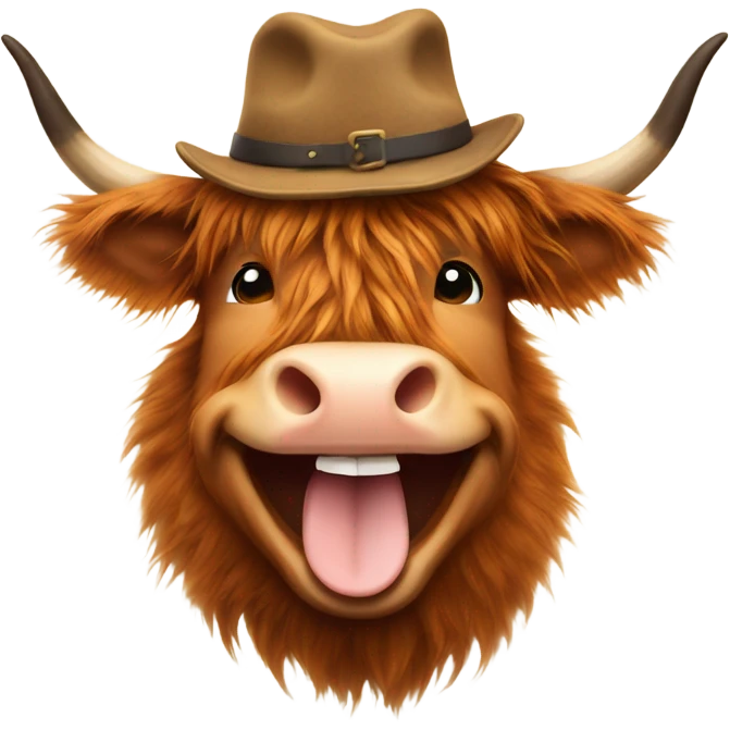 Highland cow with hat, laughing  emoji