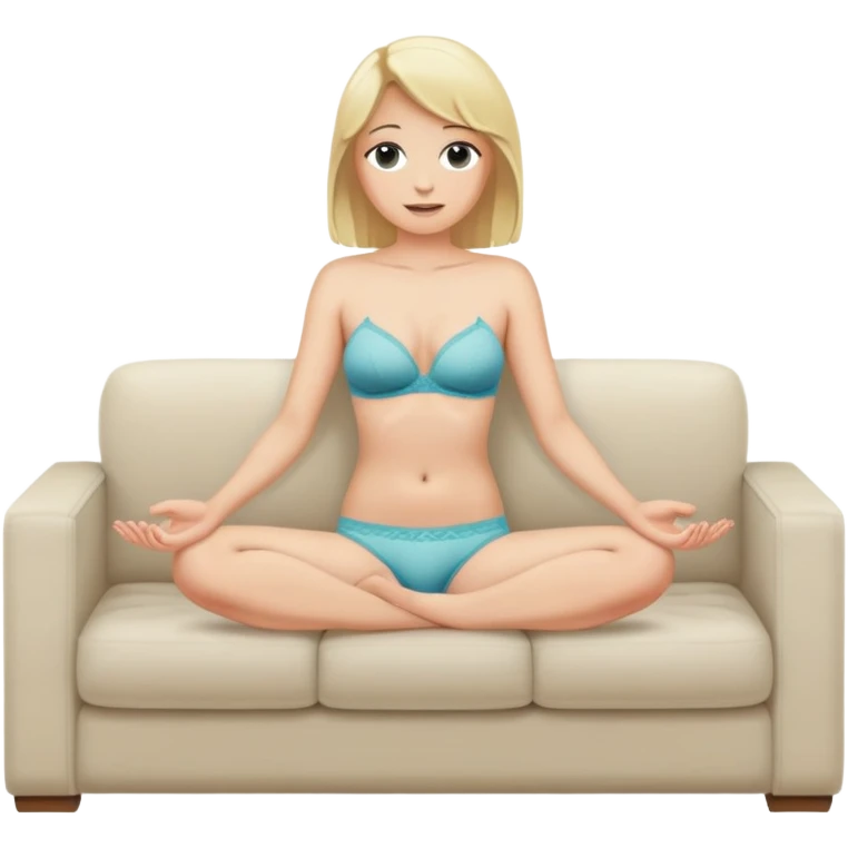 fullbody realistic busty blonde topless buxom in undies sitting on couch in comfy
missionary pose holding her legs up with hands sfw emoji
