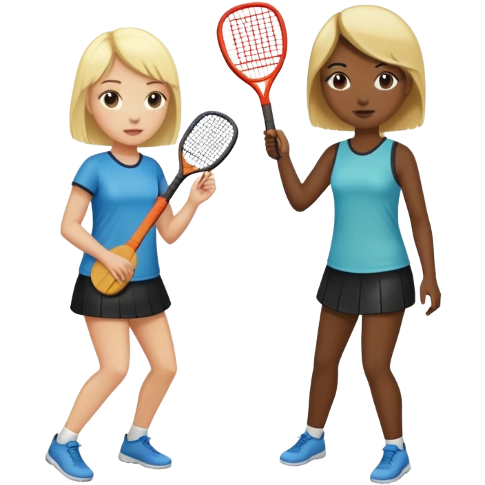 Two girlfriends playing pádel, one of them have blonde hair and the other has black and short hair emoji