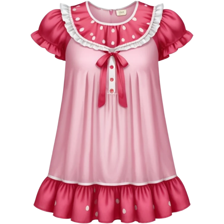 coquette strawberry babydoll blouse with ruffle sleeves and bottom, no human please emoji