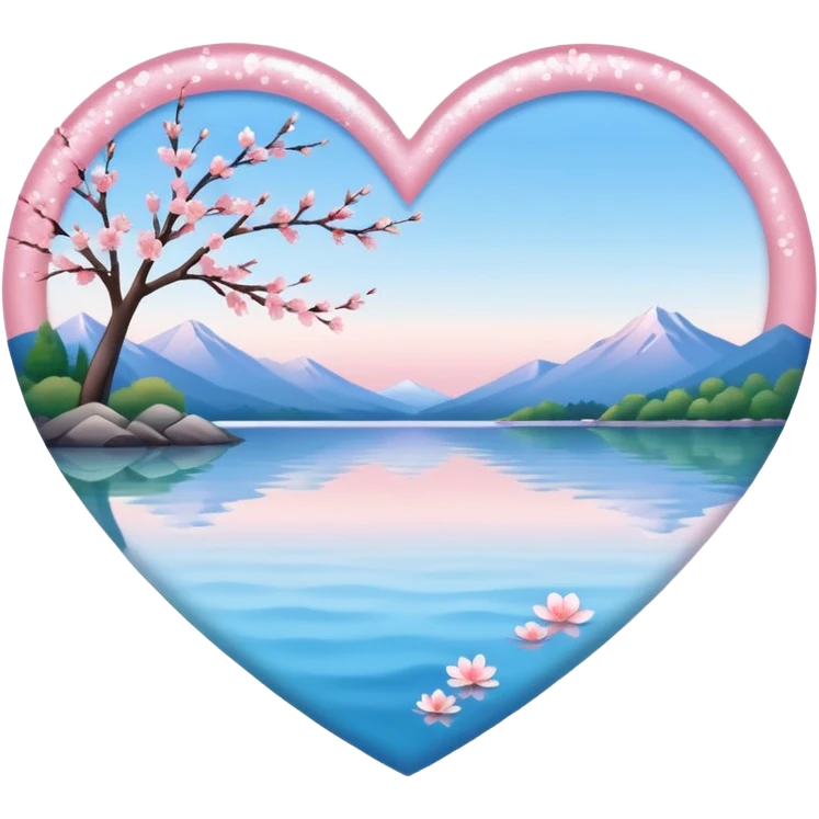 heart with sakura and a shimmering lake emoji