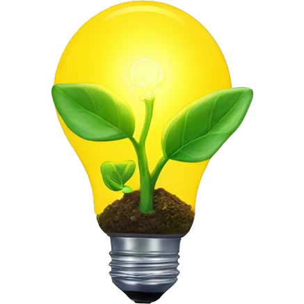 a plant sprout inside a yellow glowing idea lightbulb emoji