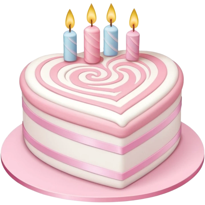 heart shaped birthday cake, pastel pink and white swirled, cute and simple, ribbon decoration, no candle emoji