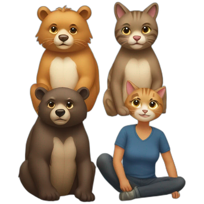 Female-bear-and-male-beae-and-three-cats emoji