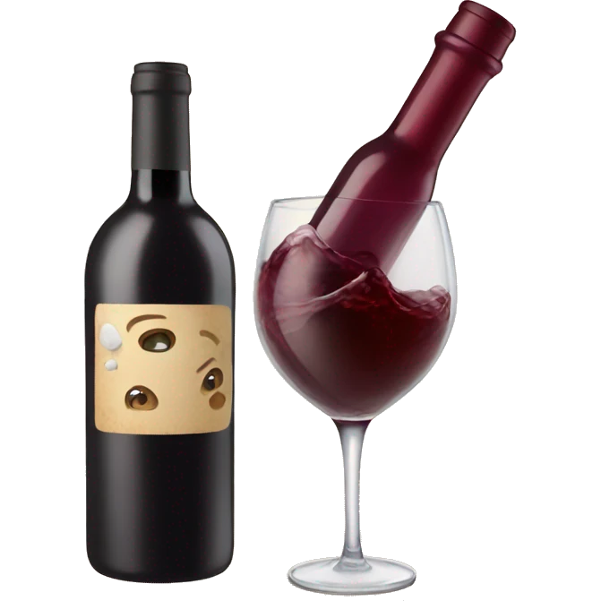 overflowing wine from a cup from a wine bottle holding above emoji