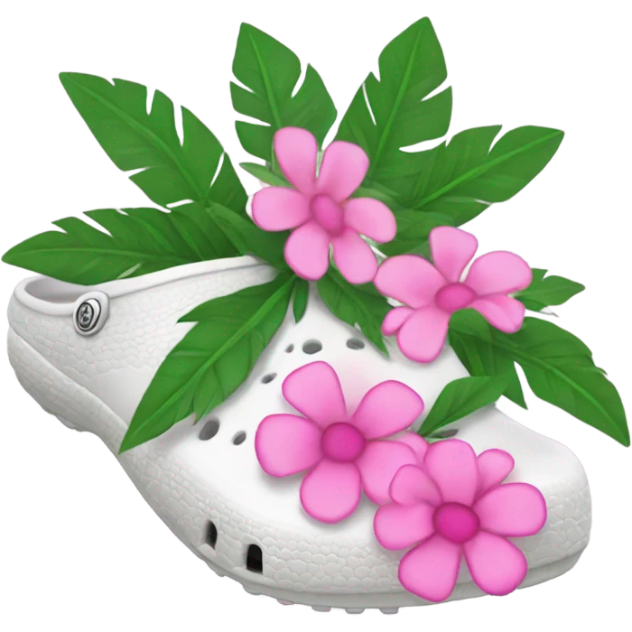 White Crocs with pink flowers emoji