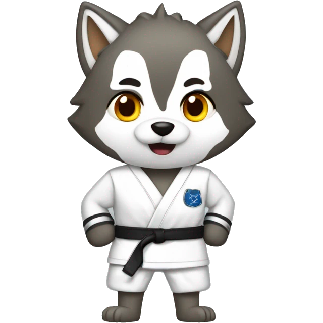 A wolf with Karaté gi and white belt emoji