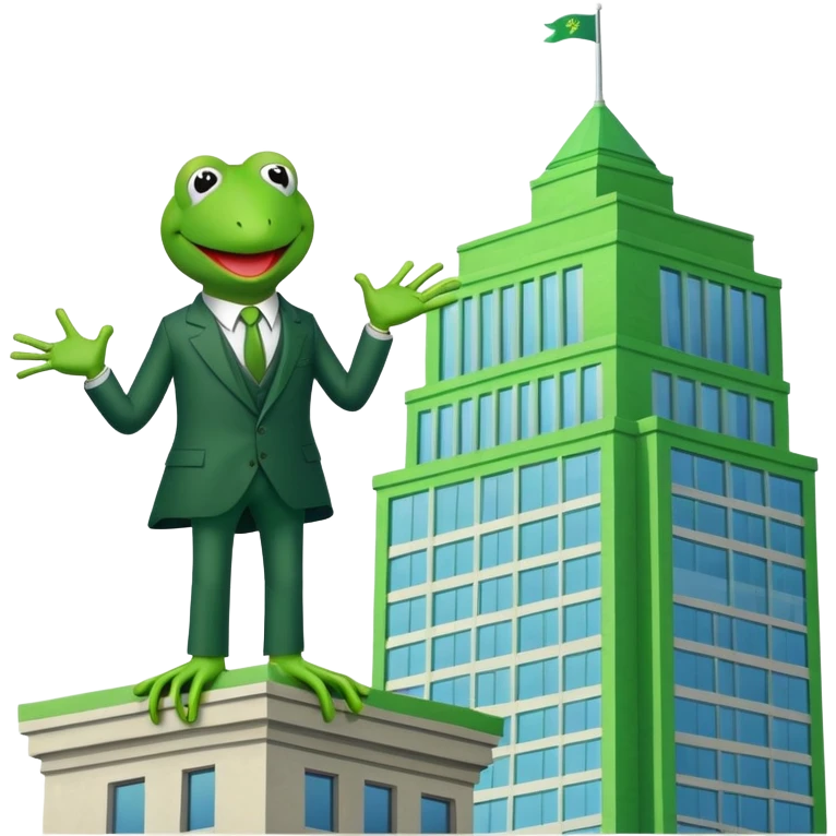 Kermit the frog standing on a tall building emoji