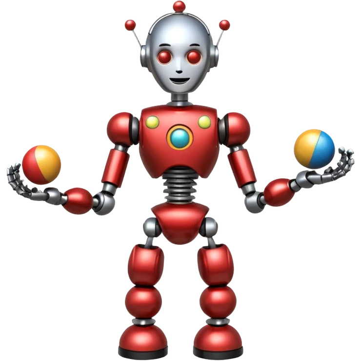 a Circus juggler robot juggling two metal ball emoji