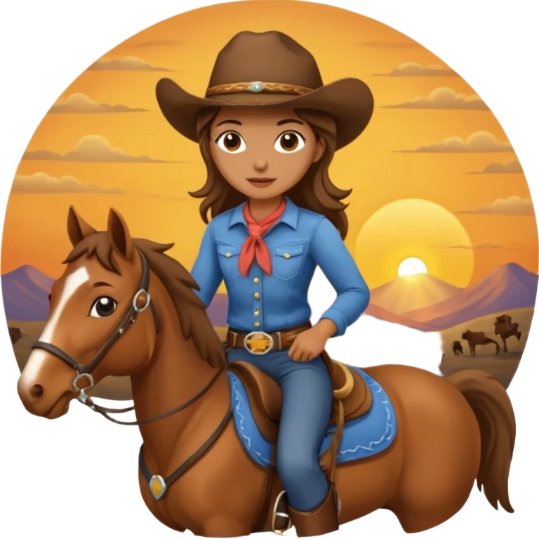 cowgirl on horse riding into sunset emoji