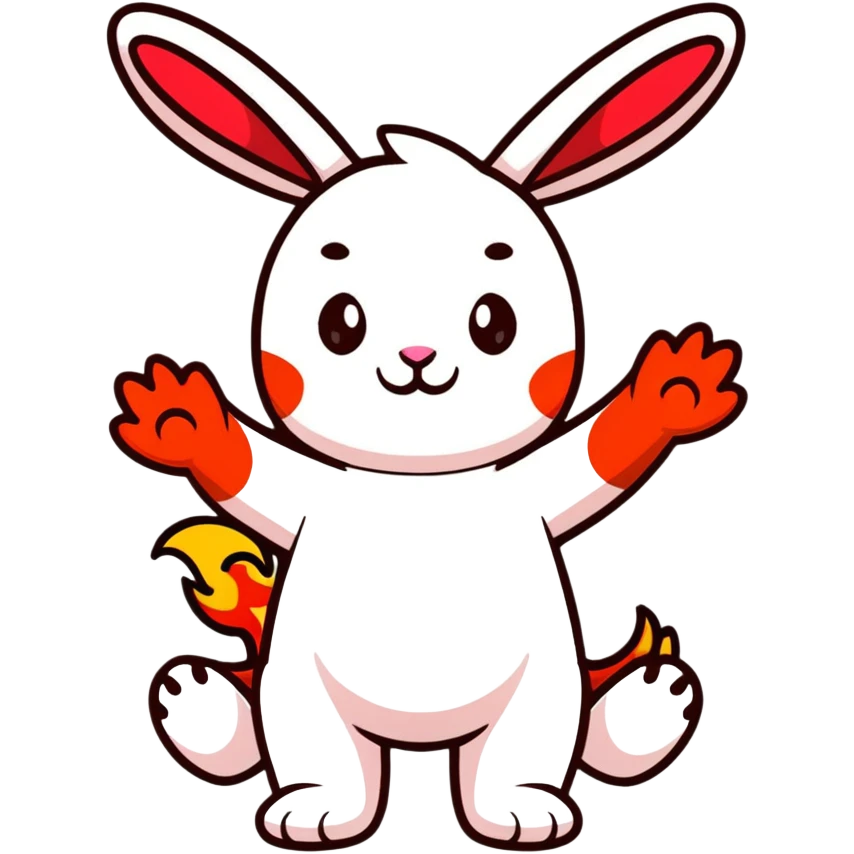 cute red fire bunny with fire paws and dragon wings emoji