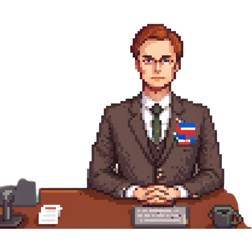Russian Ministry of Finance employee dealing with sanctions, detailed, professional attire, serious expression, office setting, Russian flag elements subtly included, red color scheme emoji