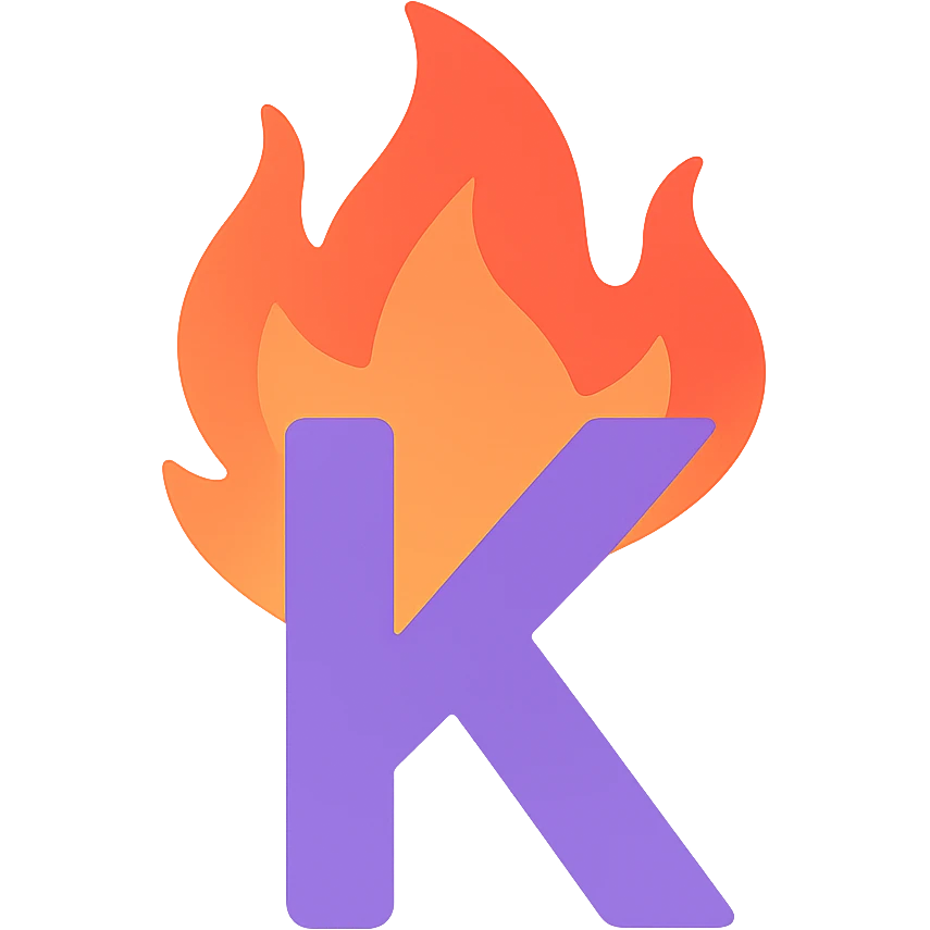 full color letter 'K' with intense animated-looking flames conveying a sense of exasperation emoji