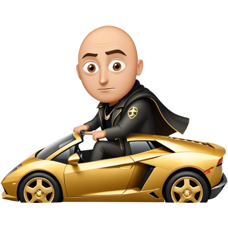 Gru from despicable me riding in a gold and diamond Lamborghini   emoji