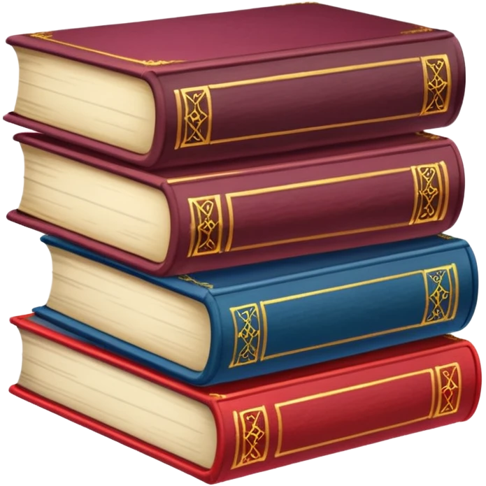 A stack of colorful spellbooks that look like they came out of a fine victorian library emoji